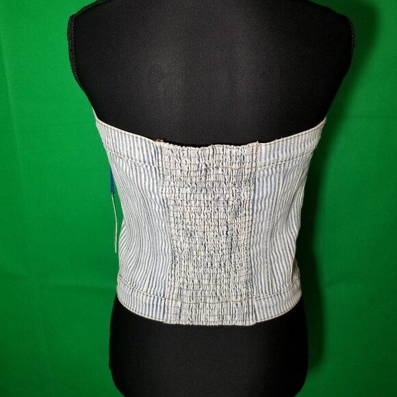 New Love Denim Stipe Tube Top Women Large Western Rodeo Cowgirl Stagecoach NWT - Picture 3 of 8